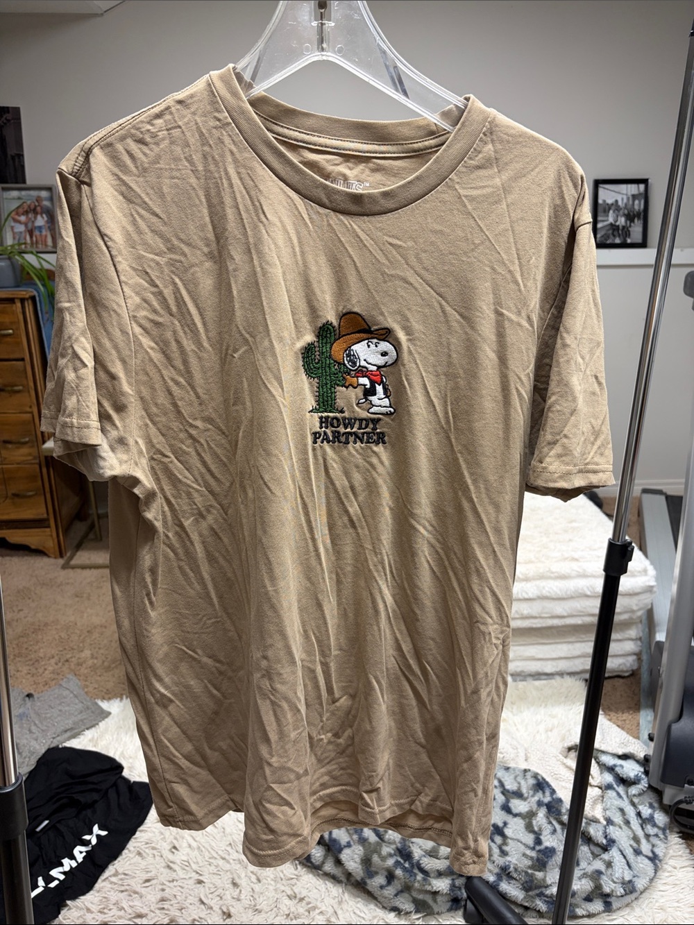 Peanuts Tan 'Howdy Partner' Embroidered Snoopy Tee